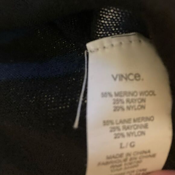 Vince Merino Wool Blend Blue Block Print Striped Oversized Boxy Lightweight Top - Picture 5 of 7